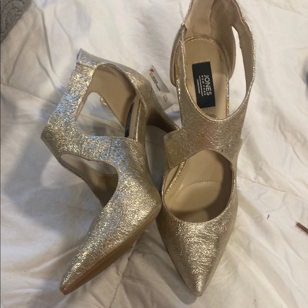 Jones New York Gold Stiletto Heels with Ankle Straps